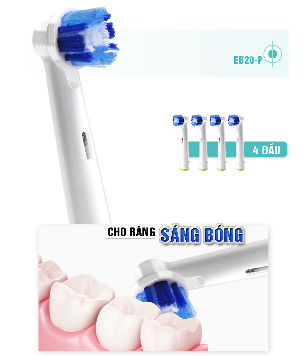 Cho máy Oral B Braun, bộ 4 Đầu Bàn Chải đánh răng điện thay thế MIHOCO EB20-P New  , làm sạch mảng bám, chăm sóc nướu