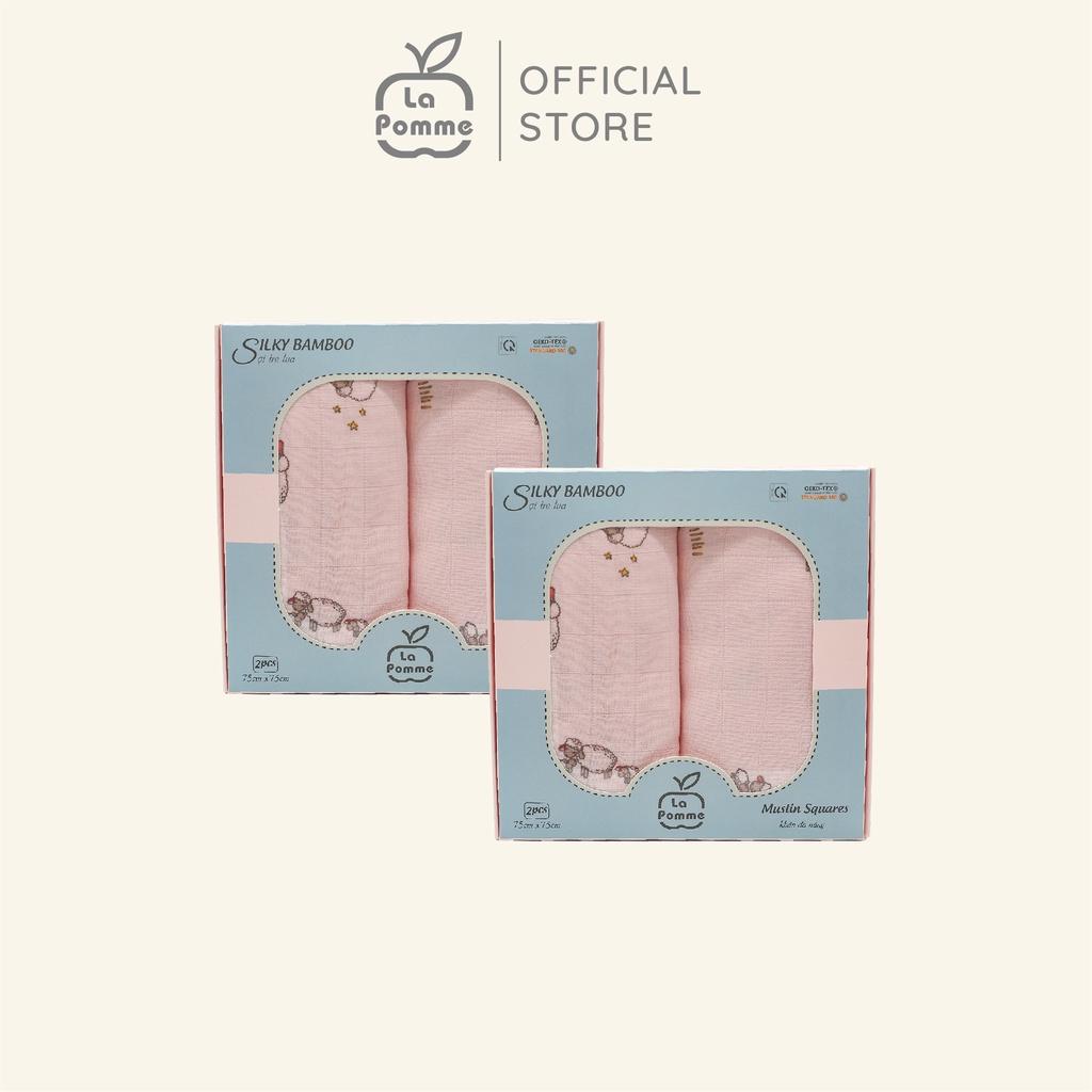 Combo 2 K002 Set 2 Khăn đa năng sợi tre lụa La Pomme - 75x75cm Pink Sheep