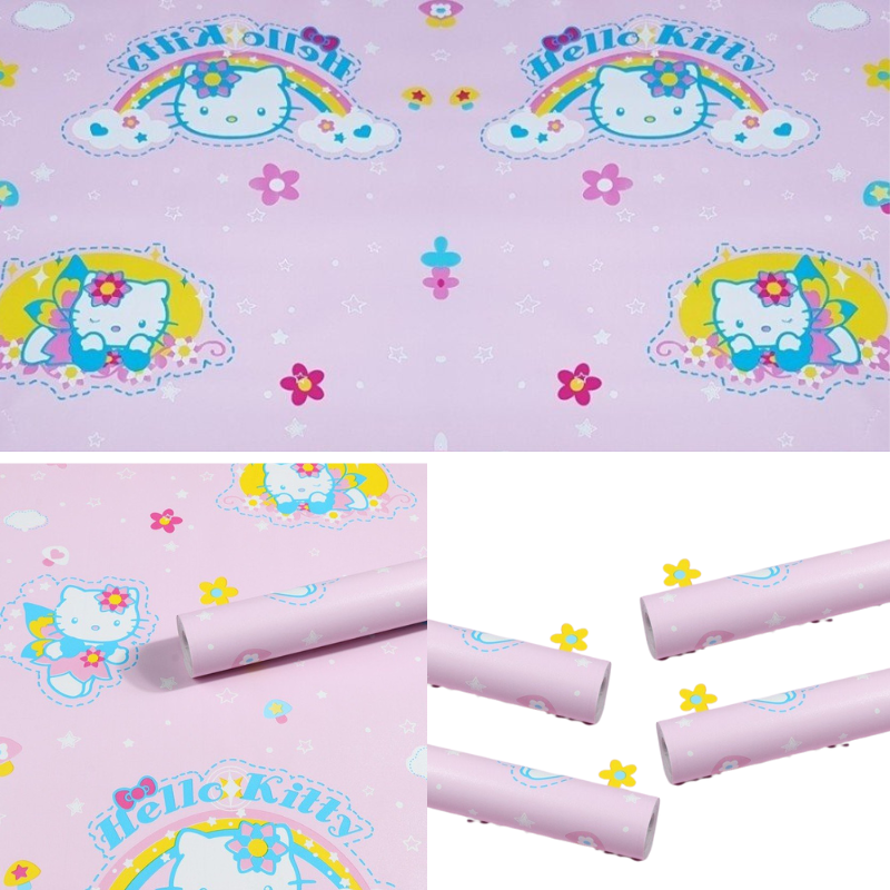 Combo Cuộn 5 Mét Dài Decal dán tường kitty cầu vòng khổ 45cm có keo sẵn
