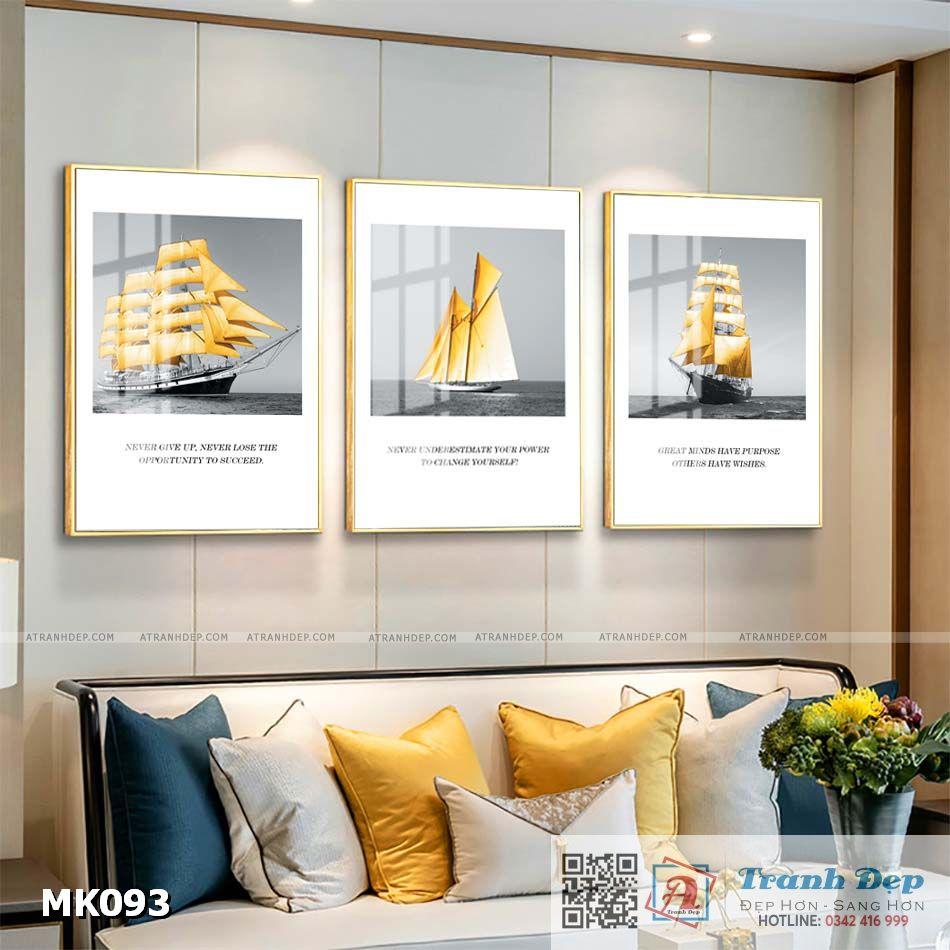 Bộ 3 tranh mica cao cấp Tranh quotes thuyền và biển - MK093