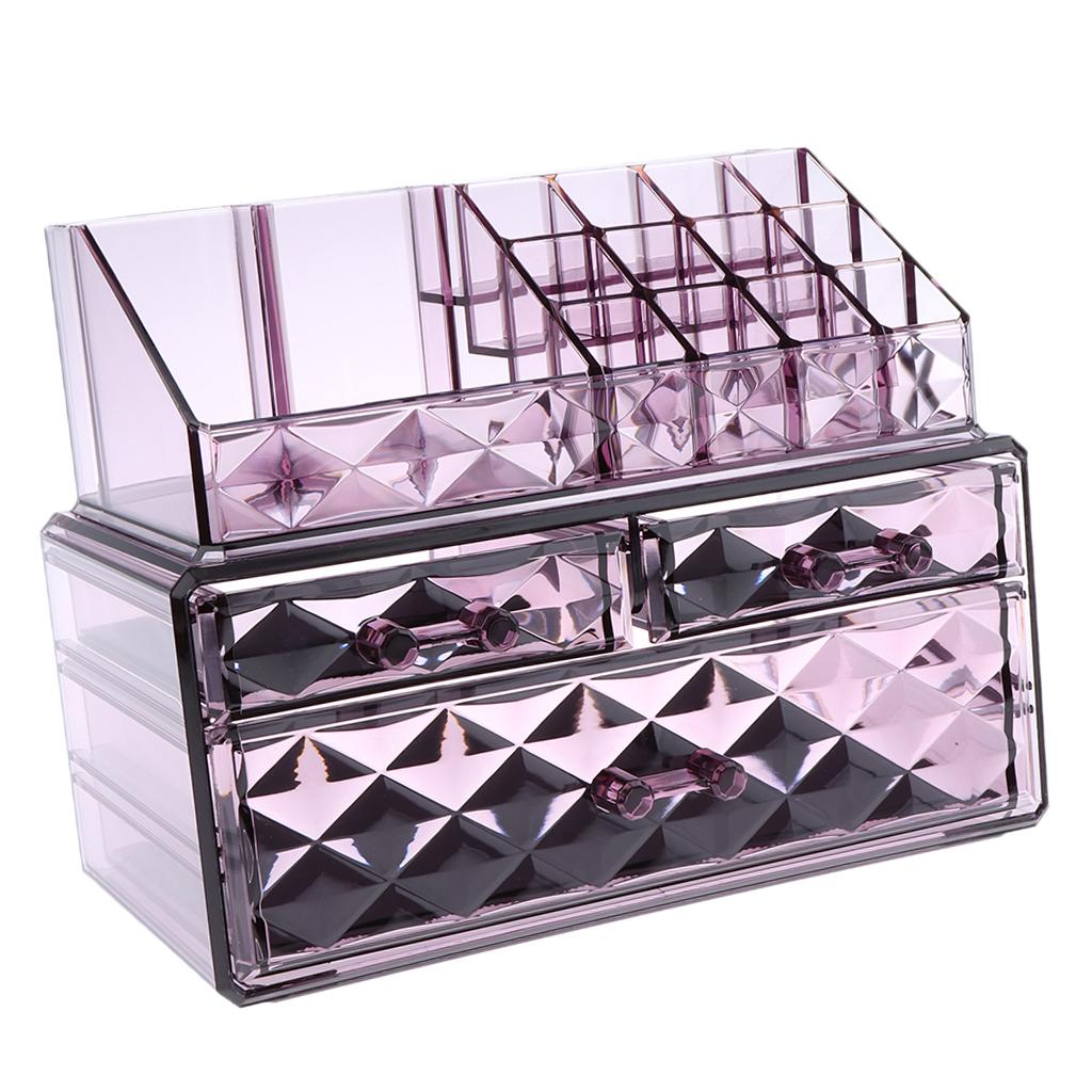Acrylic Cosmetic Organizer Lipstick Polishes Display Jewelry Storage Box Purple