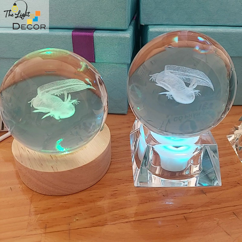 Bộ Quà Tặng Quả Cầu Pha Lê 3D larser LED Cá Rồng 6cm