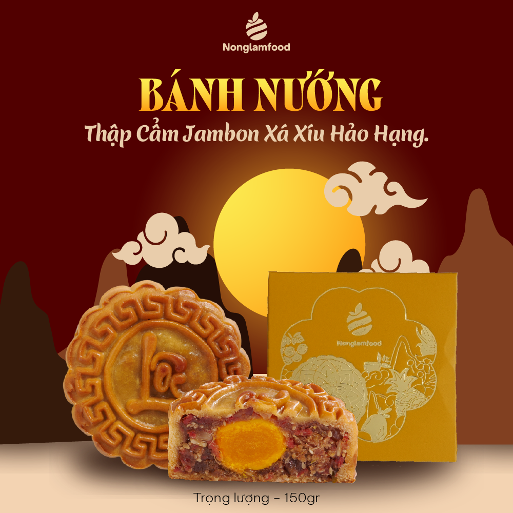 Bánh trung thu ăn kiêng, ít ngọt Thập Cẩm Jambon Xá Xíu Hảo Hạng (1 trứng muối) Nonglamfood 150g | Quà tặng cho đối tác, người thân
