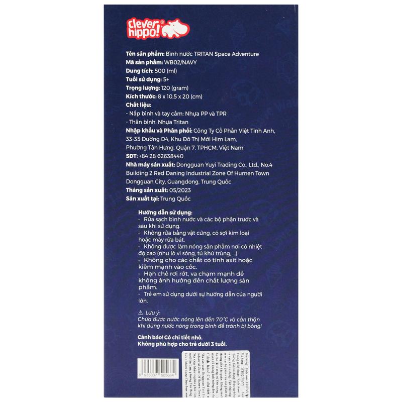 Bình Nước Tritan Space Adventure 500 ml - Clever Hippo WB02/NAVY