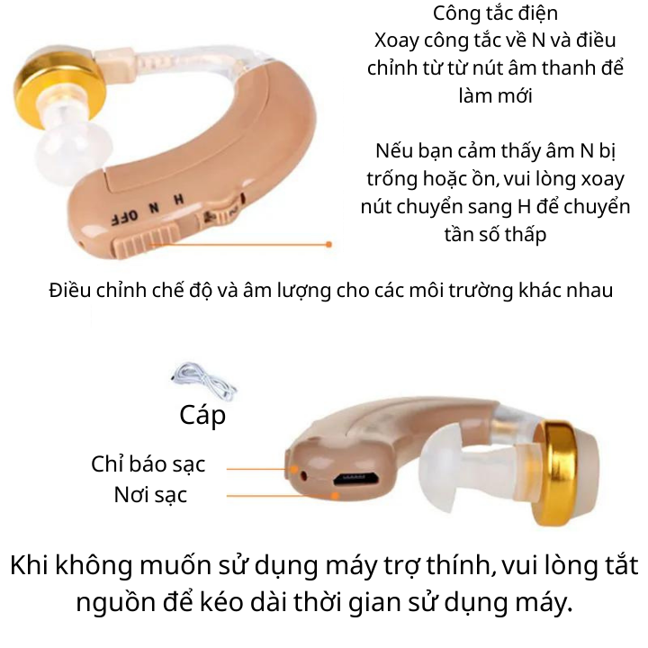 Máy Trợ Thính Coniler C109 Pin Lâu Sạc Nhanh, Lọc Âm Trong Trẻo, Tương Thích Cao