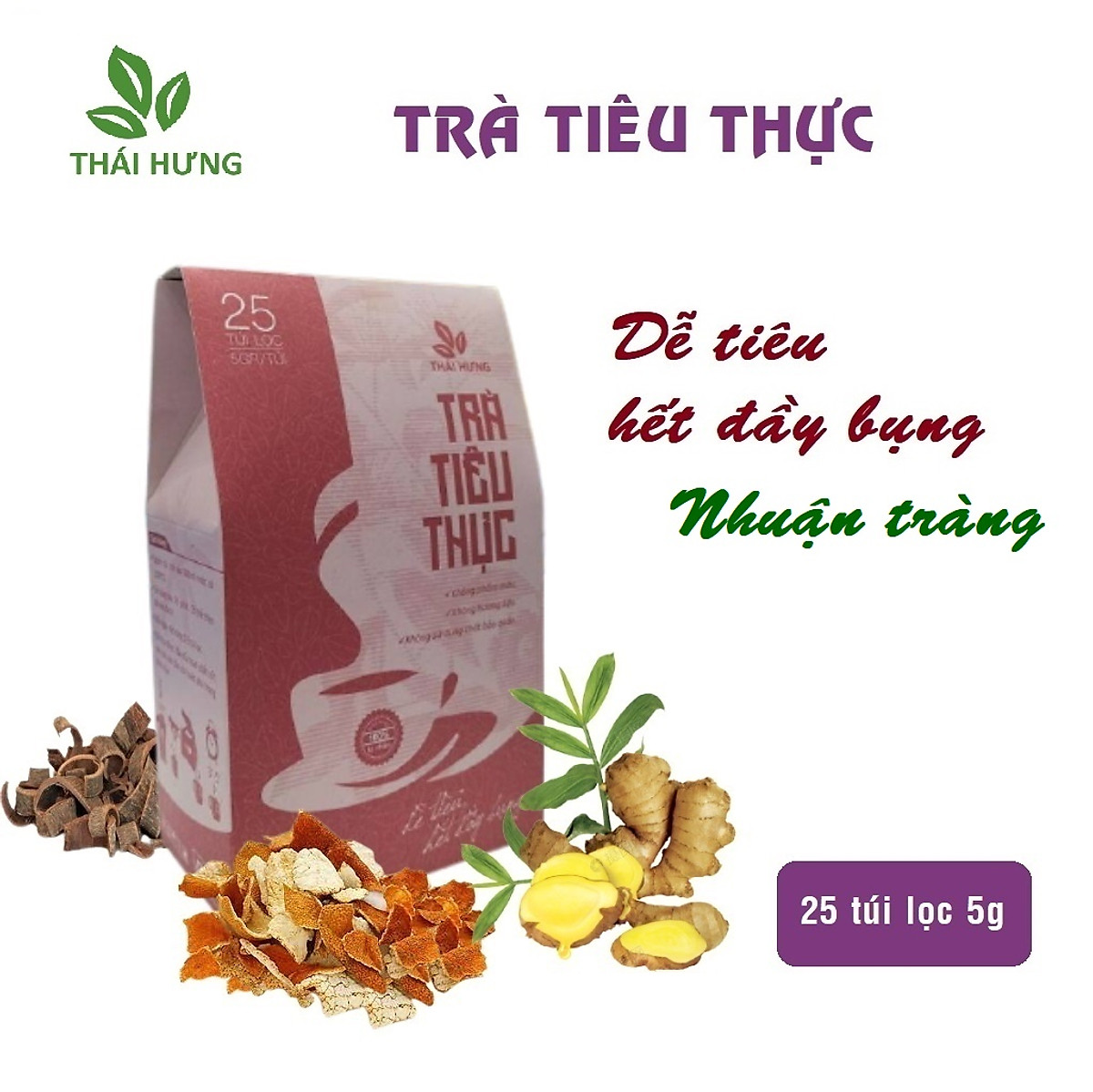 Trà tiêu thực Thái Hưng 25 túi lọc x 5g - Hỗ trợ tiêu hóa, dễ tiêu, hết đầy bụng, giúp nhuận tràng, thải độc