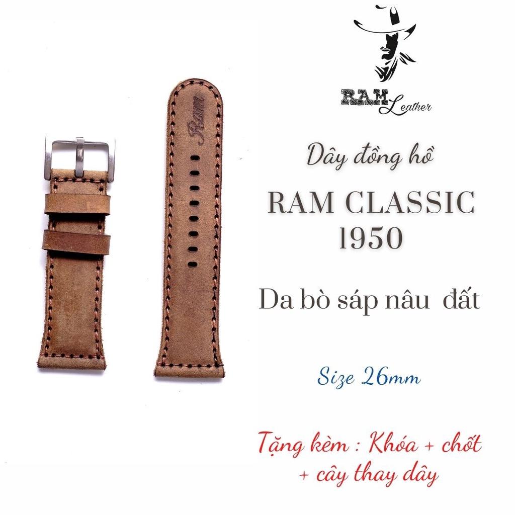 Dây đồng hồ Apple Watch da bò sáp ngựa nâu đất 26mm - RAM Leather