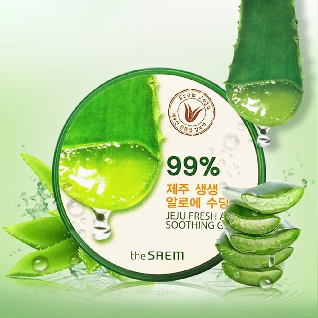 Gel Dưỡng Da Ngăn Ngừa Lão Hóa Chiết Xuất Từ Nha Đam The Saem Jeju Fresh Aloe Soothing Gel 99% 300ml