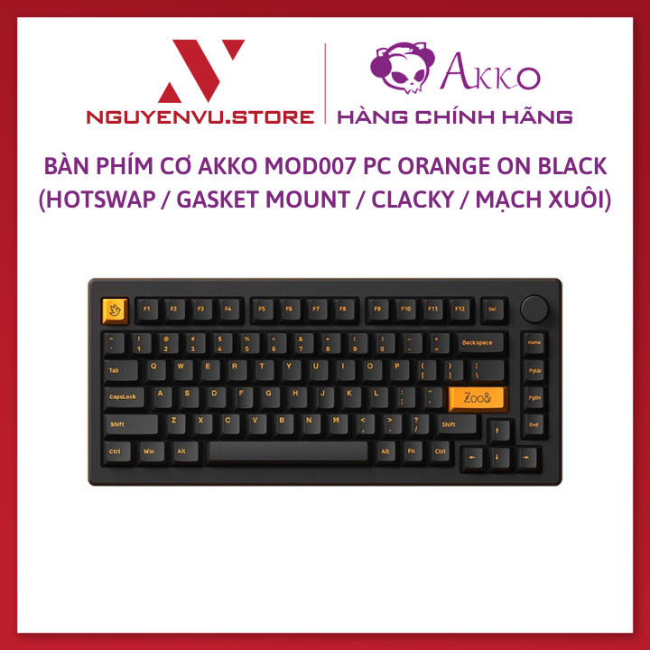 Bàn phím cơ AKKO MOD007 PC Orange on Black (Hotswap / Gasket Mount / Clacky / Mạch Xuôi / Piano Swtich) - Hàng Chính Hãng