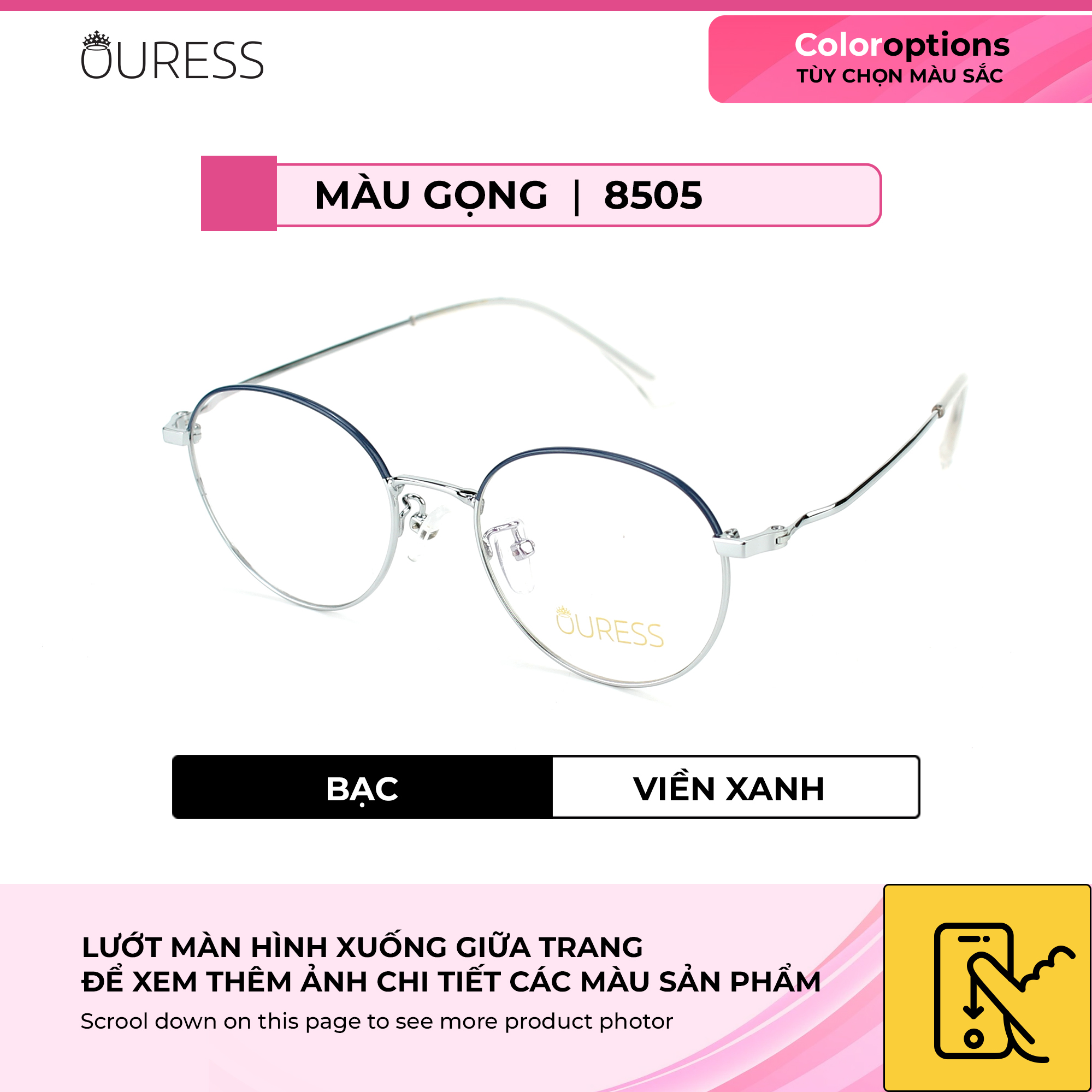 Gọng kính cận titan 8505 thời trang mắt kính OURESS nam nữ siêu nhẹ siêu bền