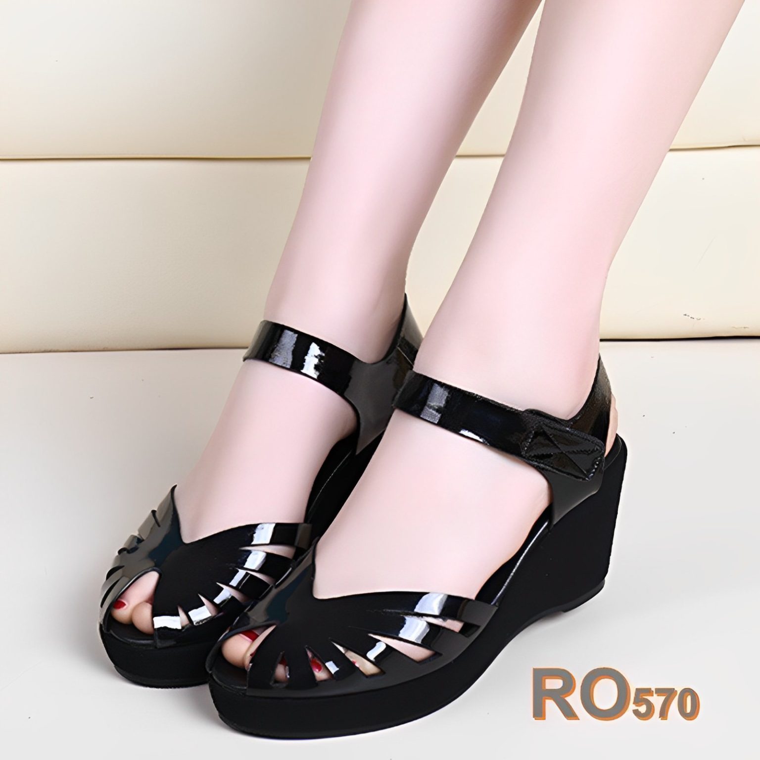 Giày sandal rọ, quai dán, đế xuồng ROSATA RO570 cao 6p - đen, chì - HÀNG VIỆT NAM - BKSTORE