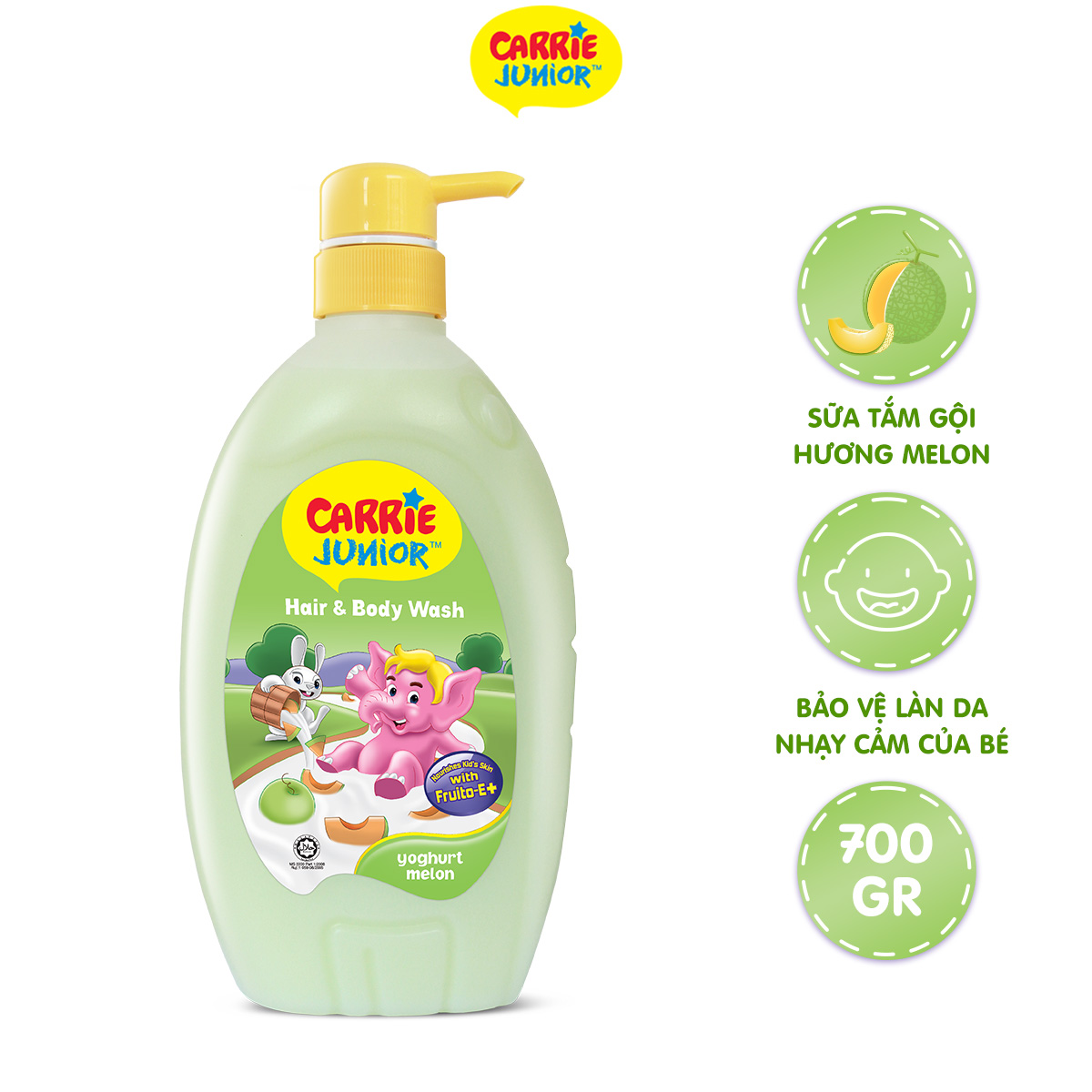 Sữa Tắm Gội Cho Bé Carrie Junior Yoghurt Hương Melon 700g