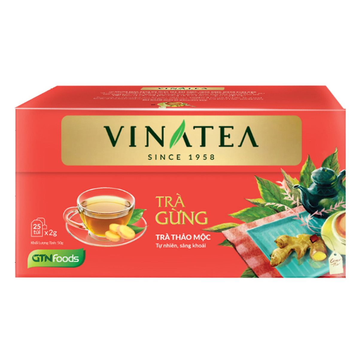 Trà Vinatea gừng túi lọc hộp 50gr