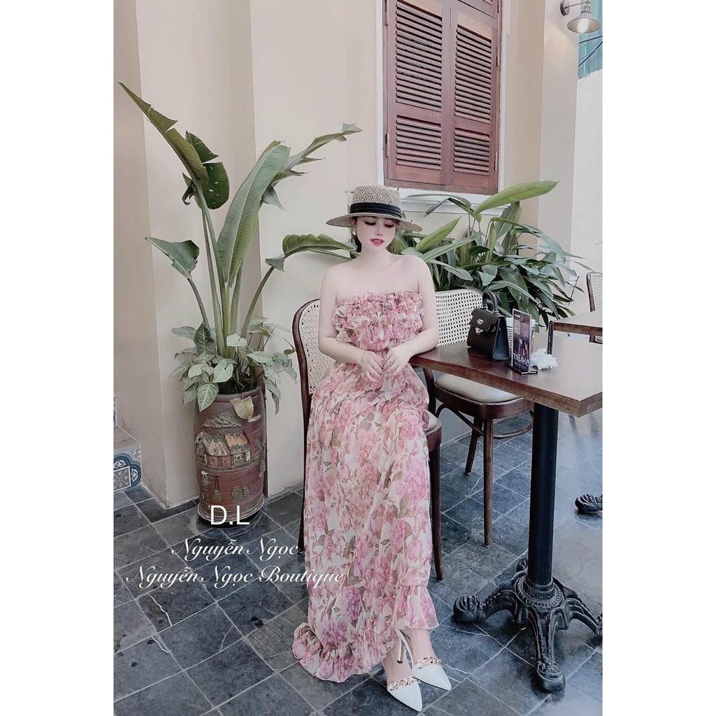 Đầm maxi hoa cúp ngực bèo