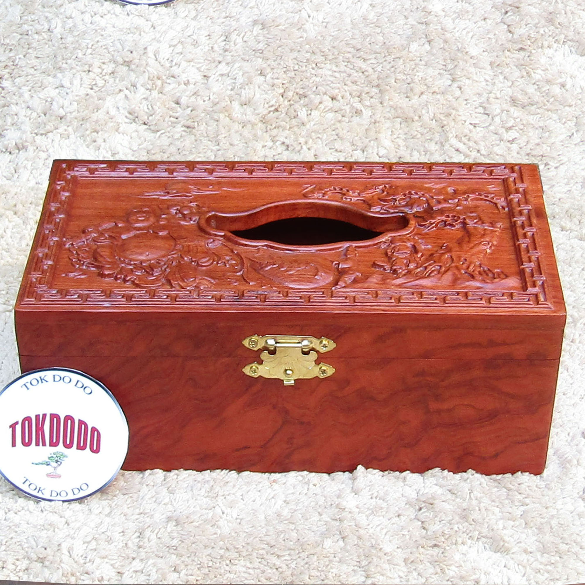 Hộp Đựng Giấy Ăn TOKDODO Gỗ Tự Nhiên Đục Chạm Di Lặc (22x11,5x8,5 Cm)