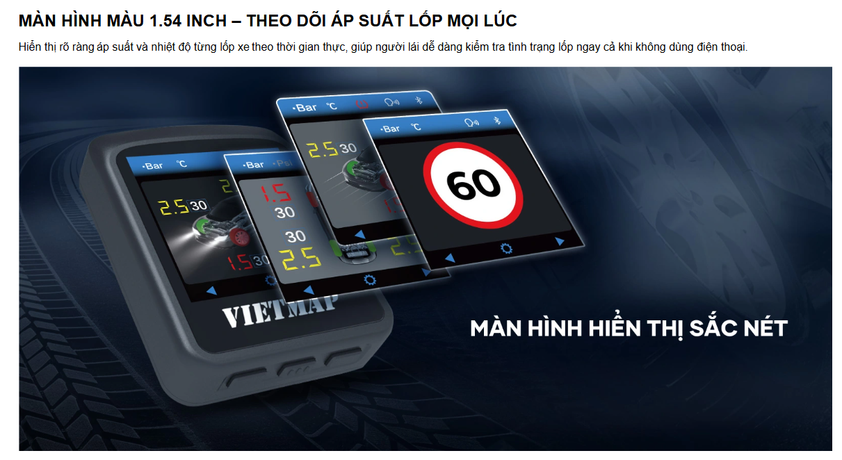 Bộ cảm biến áp suất lốp cao cấp VIETMAP TW50 - Hàng chính hãng