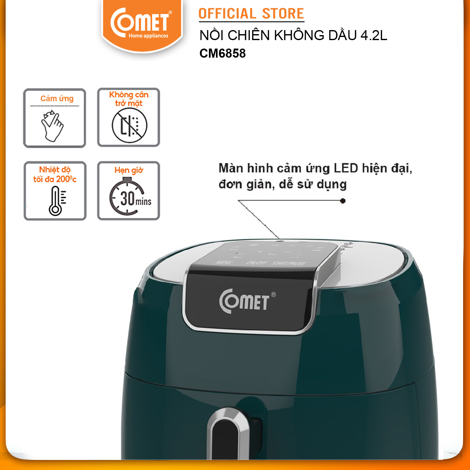 Nồi Chiên Không Dầu Comet CM6858 4.2L - Hàng Chính Hãng