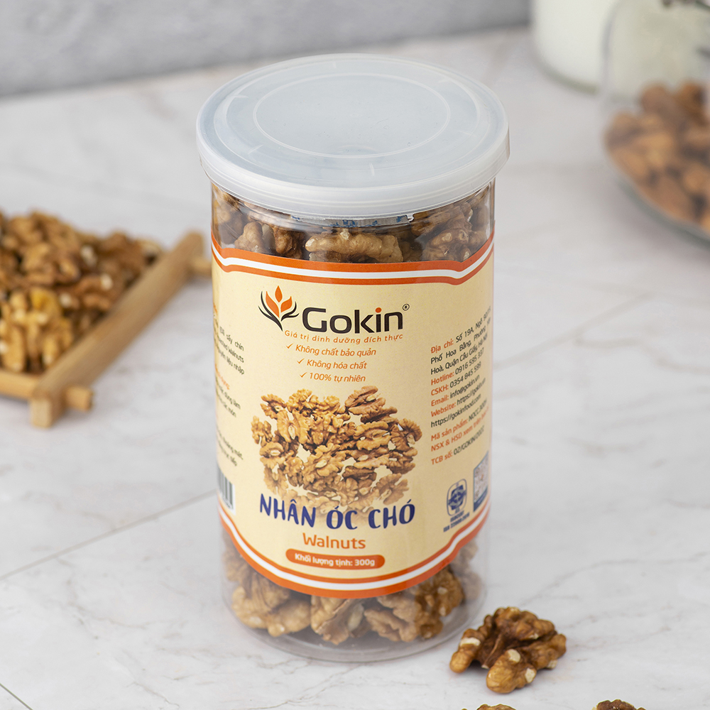 Nhân óc chó sấy chín GOKIN hũ 300g - Tốt cho trí não và tim mạch phù hợp với mọi độ tuổi đặc biệt là bà bầu, người ăn chế độ Healthy, đạt tiêu chuẩn ATTP
