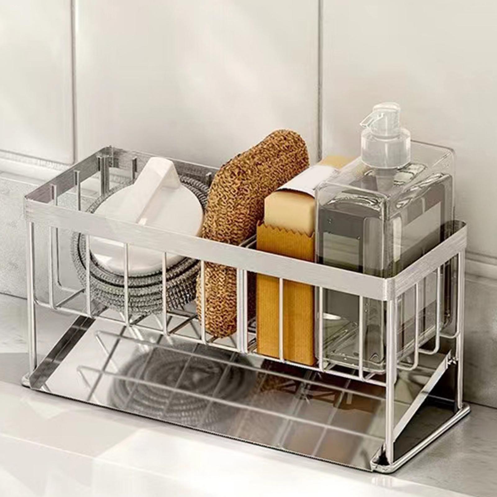 Sponge Holder Kitchen Sink Caddy Organizer,Kitchen Soap Dispenser Caddy Organizer with  Tray, Sink Rack for Holding Sponge and Towel