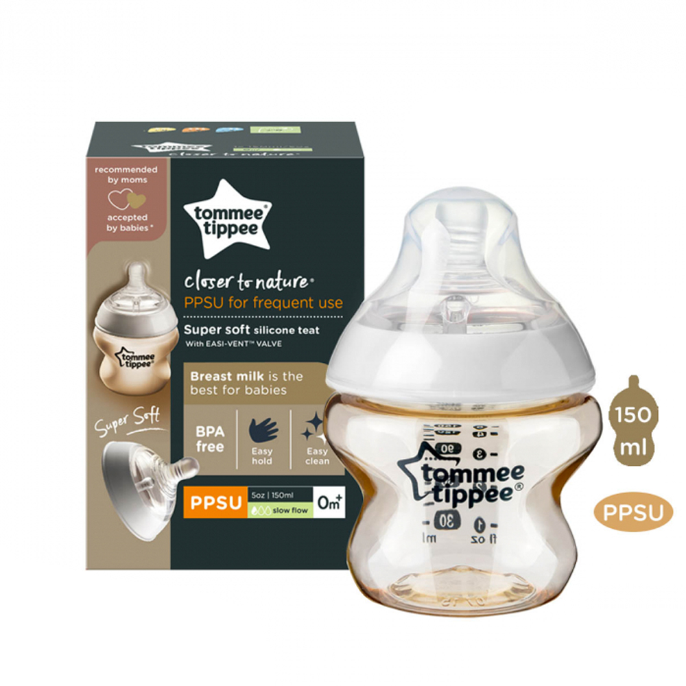 COMBO 2 Bình Sữa Tommee Tippee PPSU Ty Siêu Mềm Tự Nhiên 150ml TẶNG 1 Túi Nước Rửa Bình Sữa Organic Lamoon 450ml