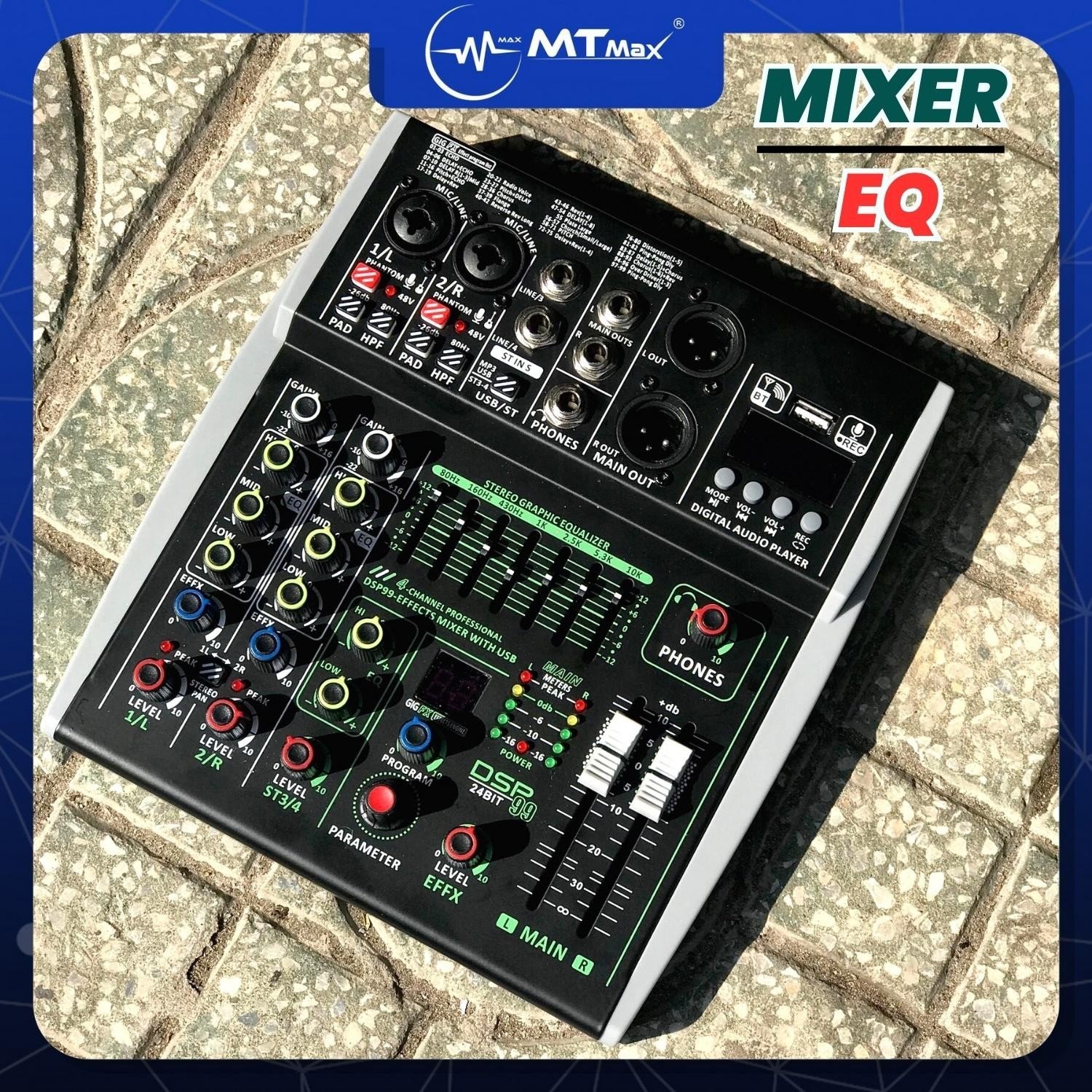 Mixer EQ – Mixer Karaoke Loa Kéo Hát Thu âm, Tích Hợp Màn Hình Led Và Bluetooth Để Dễ Dàng Kết Nối Không Dây Và Hiển Thị Thông Tin