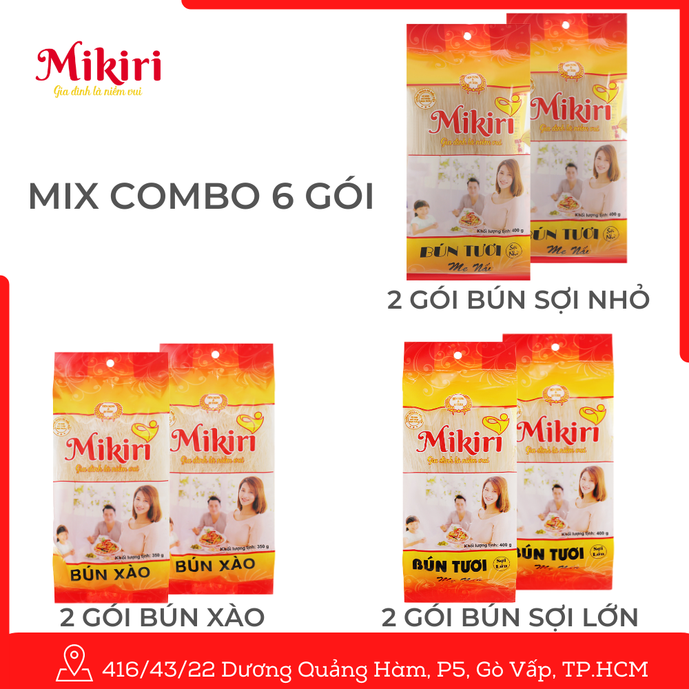 Combo 6 bún Mikiri (2 bún sợi nhỏ, 2 bún sợi lớn, 2 bún xào) kèm quà tặng