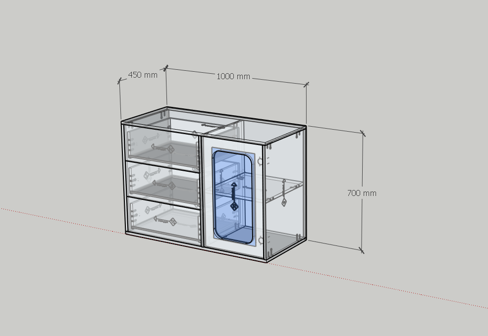 HAPPY FURNITURE , Tủ lưu trữ 1 cửa kính 3 ngăn kéo - NOAH , TLT_066 , 100cm x 45cm x 70cm DxRxC