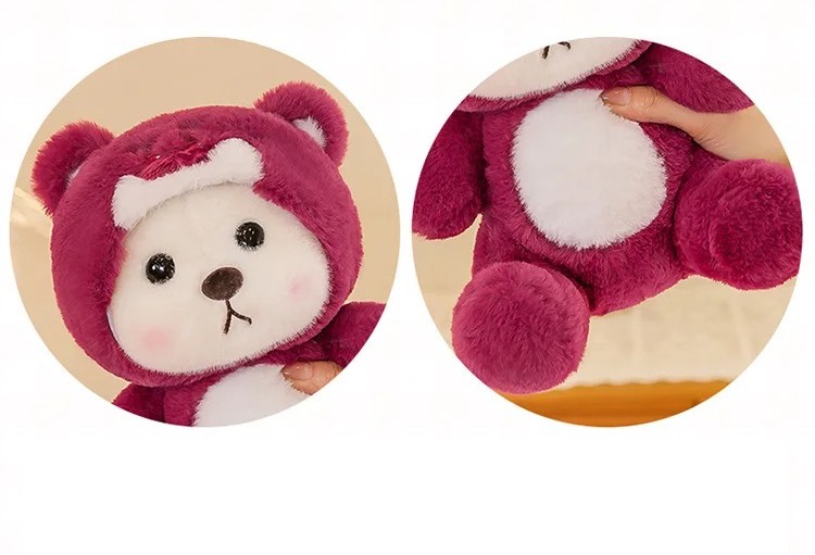 Thú nhồi bông lena đội mũ gấu dâu ngồi đáng yêu - Size từ 28cm đến 80cm - Quà tặng gấu bông lena dễ thương