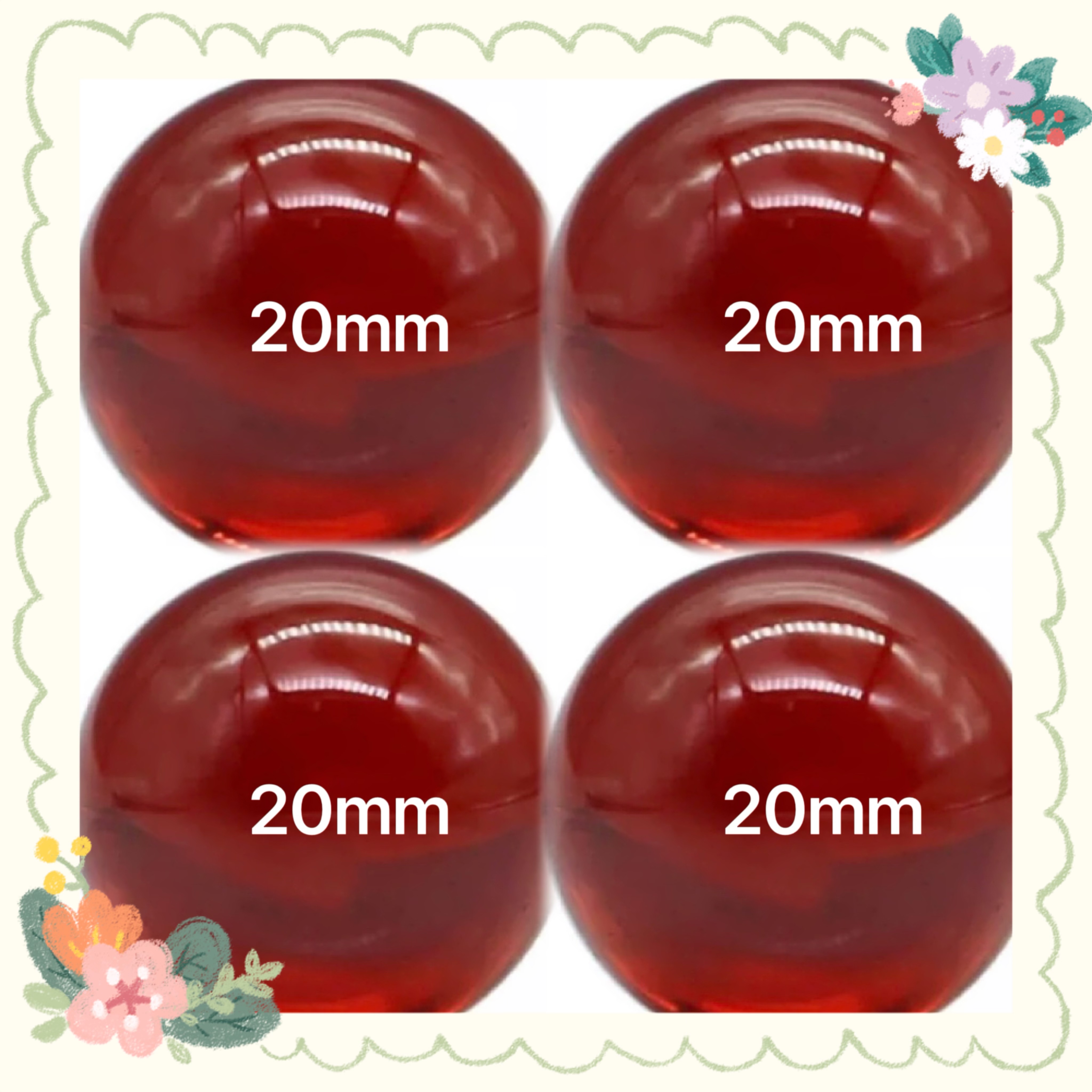 4 viên 20mm bi thuỷ tinh trong suốt màu đỏ - bi trang trí và sưu tầm