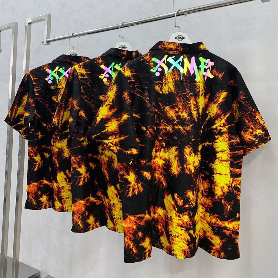 Áo sơ mi XXME tay ngắn tie dye in phản quang cầu vồng