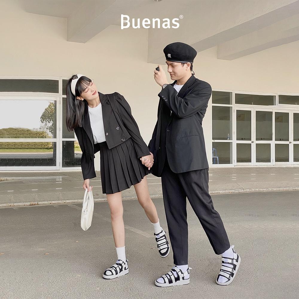 Giày sandal nam nữ unisex đi học quai ngang Buenas Sport SD6879 quai trắng đế cao 3 phân