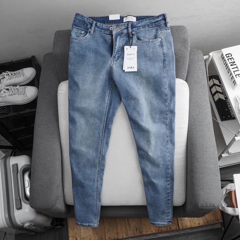Quần bò nam màu xám slimfit co giãn VNXK cao cấp