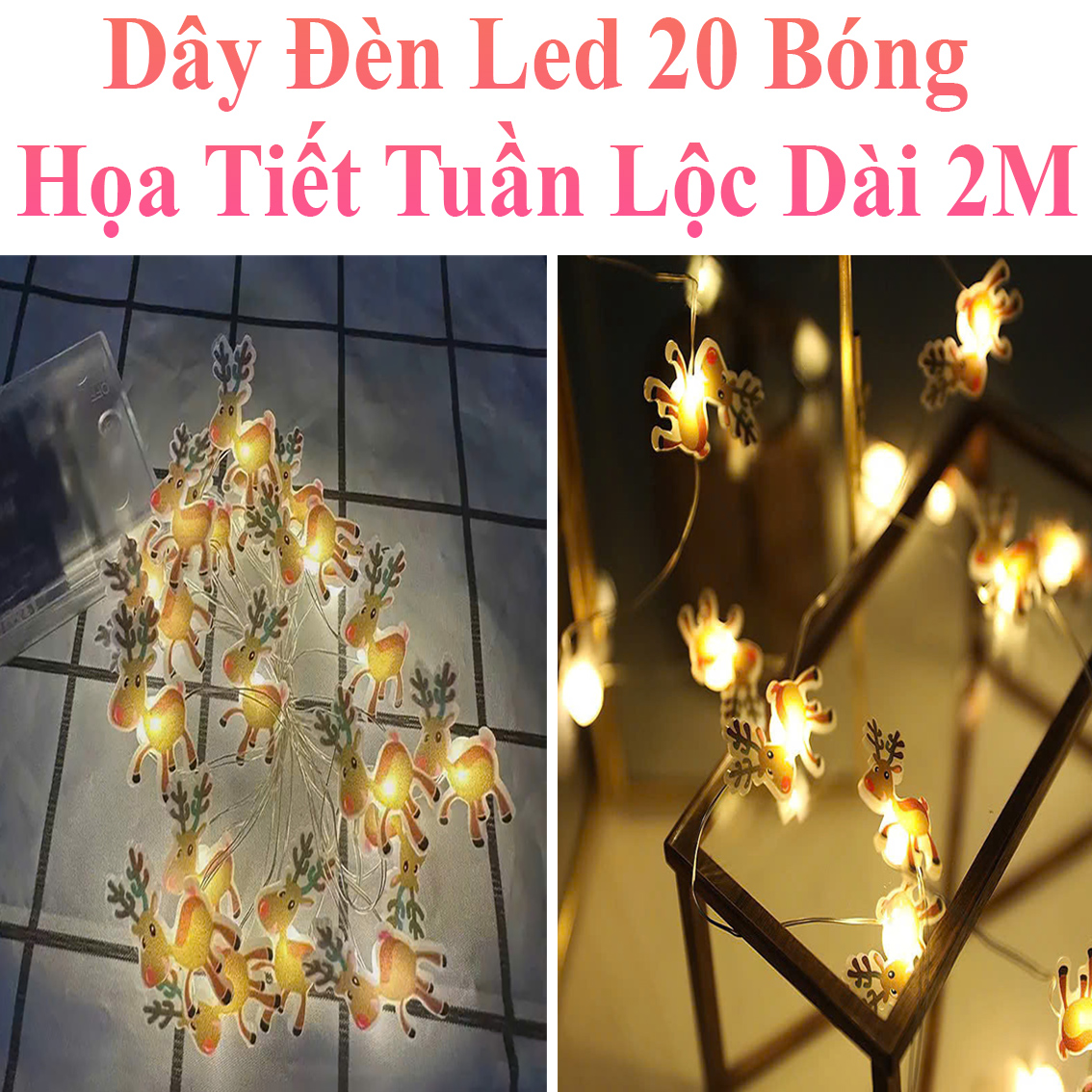 Dây Đèn Led 20 Bóng Họa Tiết Tuần Lộc Dài 2M