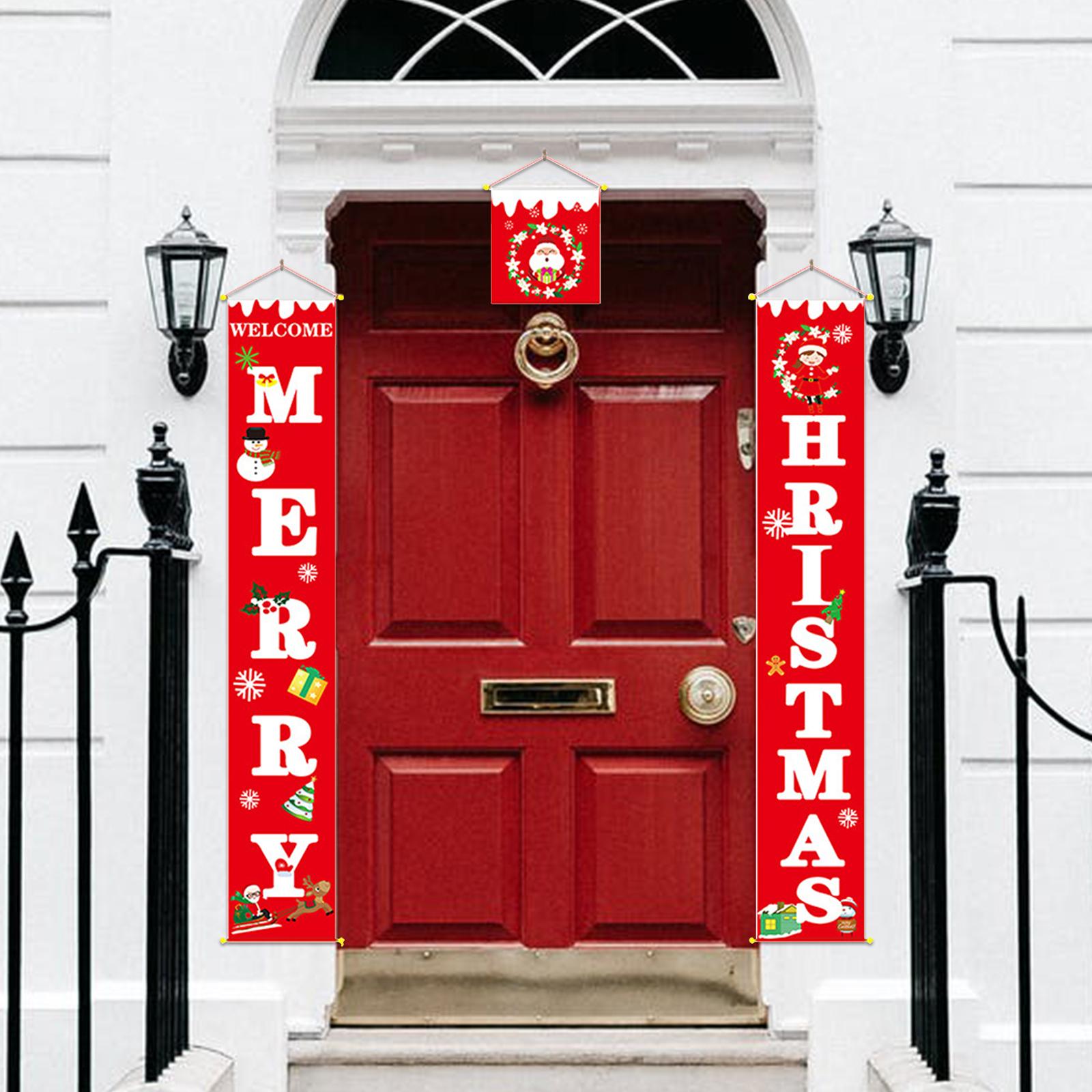 3PCS Christmas Porch Sign Merry Christmas Hanging Banner Welcome Christmas Front Door Banner Xmas Hanging Sign Decor
