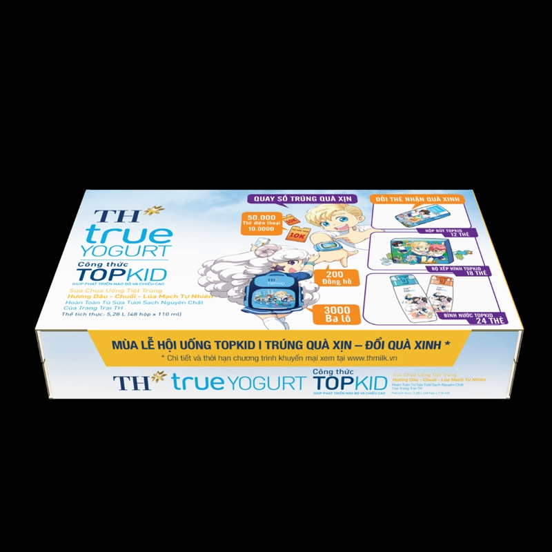 Thùng 48 hộp sữa chua uống tiệt trùng TOPKID hương dâu-chuối-lúa mạch tự nhiên TH True Yogurt 110ml (110ml x 48)