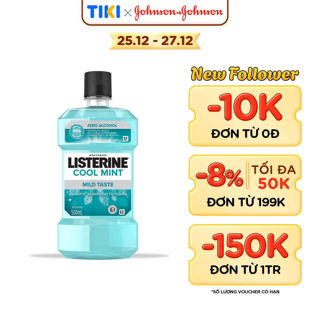 Nước súc miệng không cay giúp hơi thở thơm mát Listerine Cool Mint Zero Alcohol - Dung tích 100ml