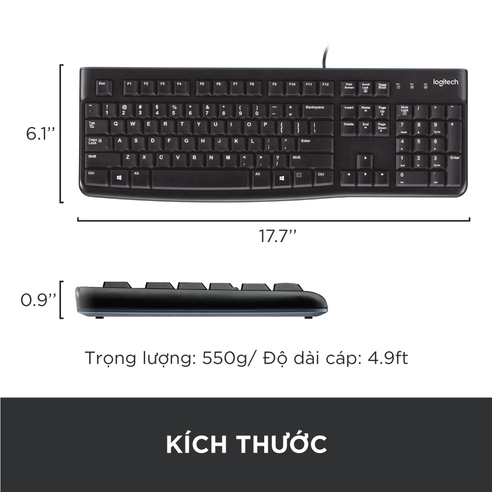 Bộ bàn phím và chuột máy tính có dây Logitech B100/ K120- Hàng chính hãng