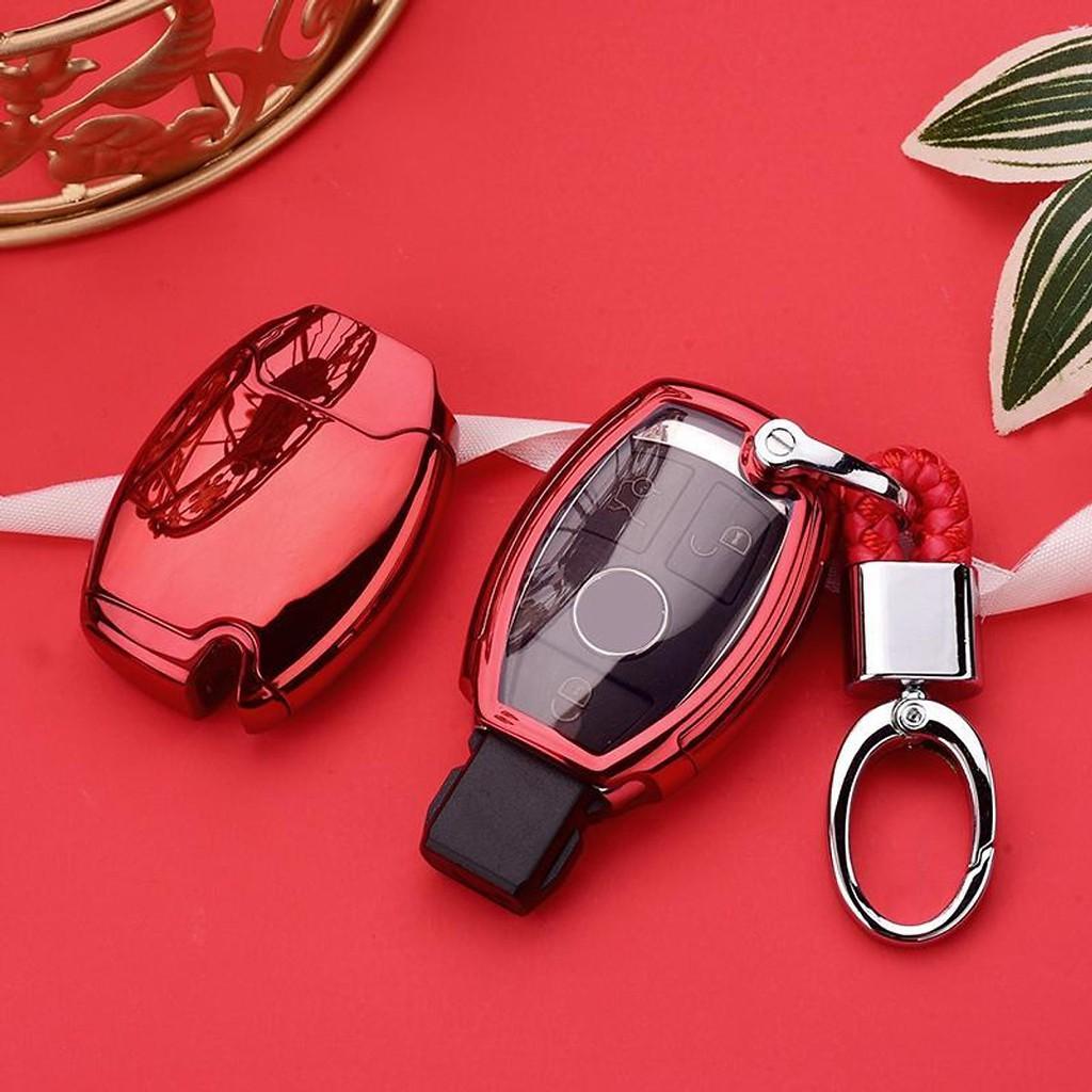 Ốp, bọc chìa khóa silicon màu tráng gương bảo vệ chìa khóa cho xe Mercedes…kèm móc đeo Inox