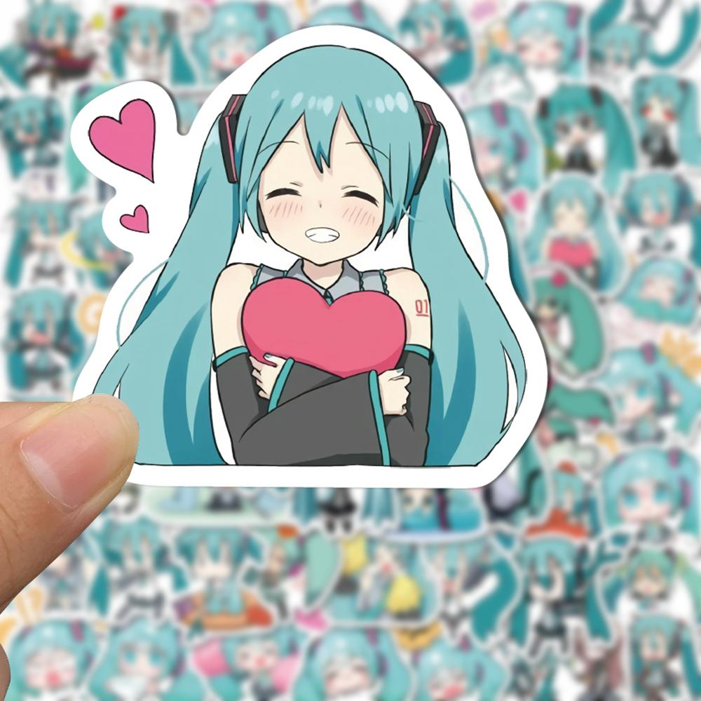 Sticker Miku chibi hoạt hình cute trang trí mũ bảo hiểm, guitar, ukulele, điện thoại, sổ tay, laptop-mẫu S28