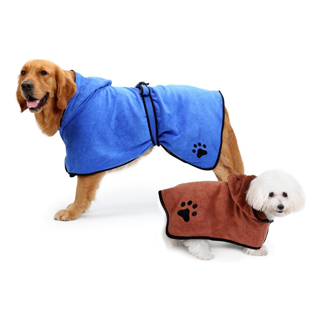 Dog Drying Towel Robe Dog Bathrobe Soft Super Absorbent Blue/Brown