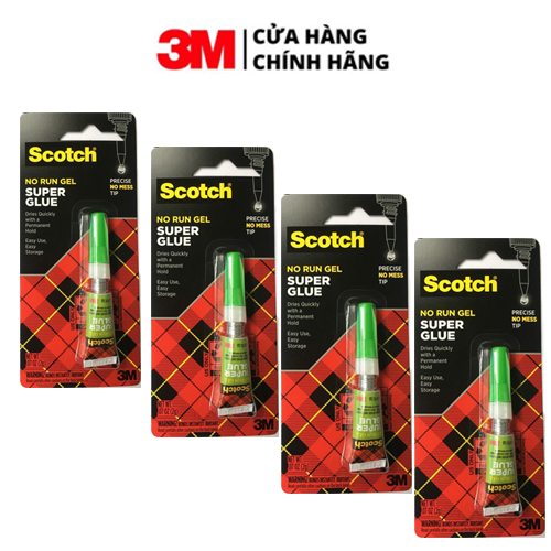 Bộ 4 chai keo dán đa năng siêu dính nhanh khô - loại no run gel (không chảy) dạng sệt 3M Scotch Super Glue AD113 2g