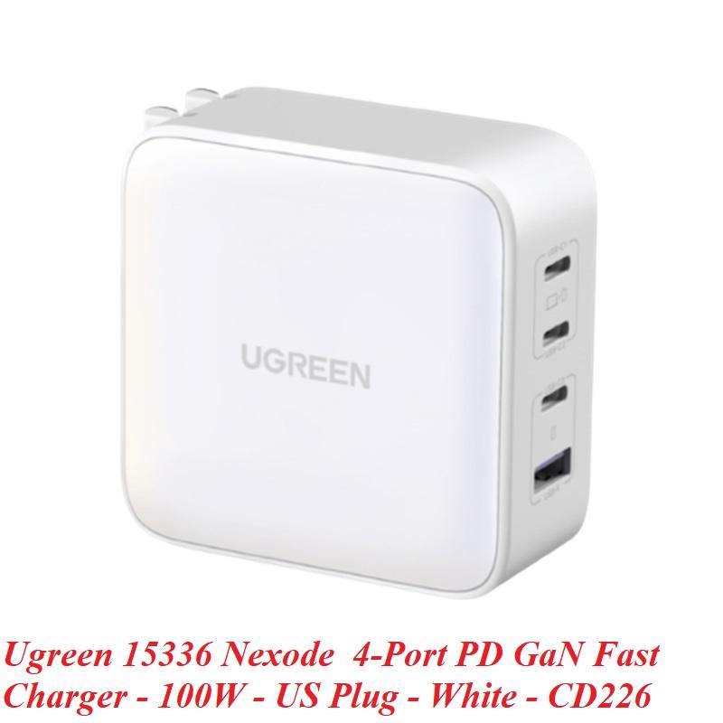 Ugreen UG15336CD226TK 100W Bộ sạc nhanh Nexode GaN 3 cổng USB Type-C + USB-A Màu Trắng chuẩn cắm US - HÀNG CHÍNH HÃNG