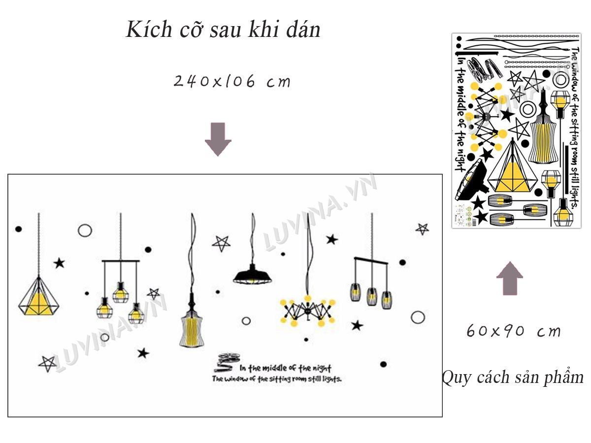 Decal dán tường chùm đèn bóng vàng và đàn mèo - HP412