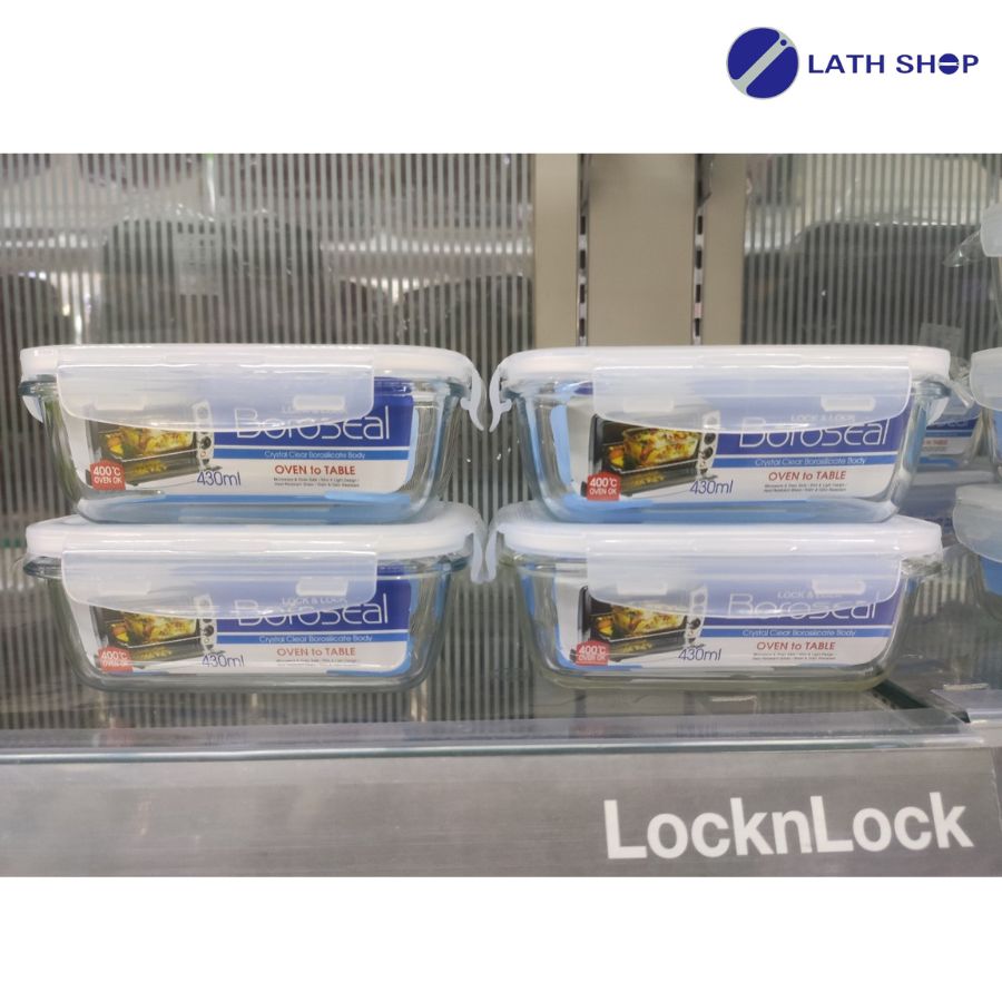 Bộ 4 Hộp thủy tinh chữ nhật Lock&Lock 430ml-LLG424