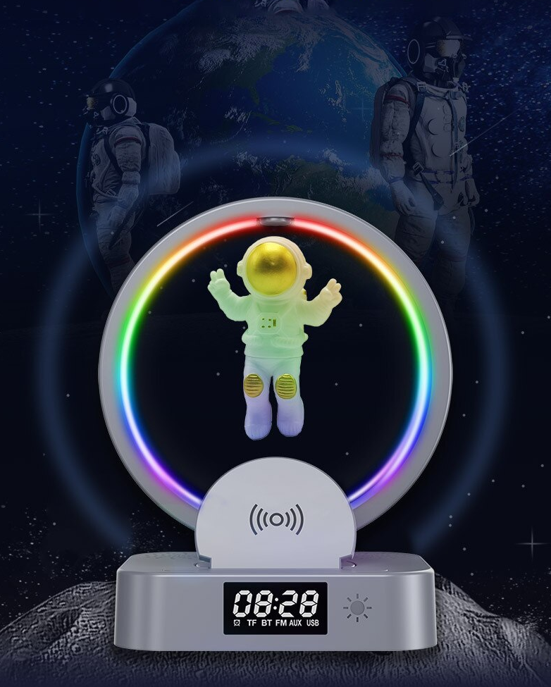 Loa bluetooth đa năng kiêm Sạc không dây, Đồng hồ, Đèn led RGB Astronaut in Space