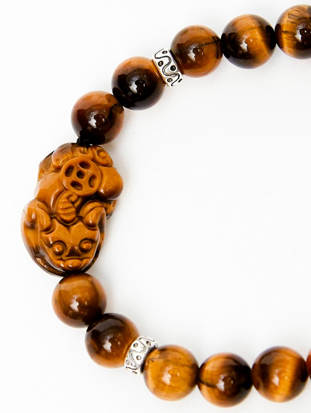 Vòng tay đá thạch anh mắt hổ vàng nâu phối tỳ hưu đá mệnh thổ, kim - Ngọc Quý Gemstones