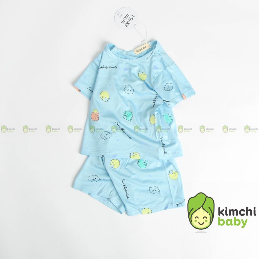 Đồ Bộ Bé Trai, Bé Gái Minky Mom Vải Thun Lạnh Họa Tiết Simsimi Gấu Khủng Long Dễ Thương, Bộ Cộc Tay Cho Bé MKM2128