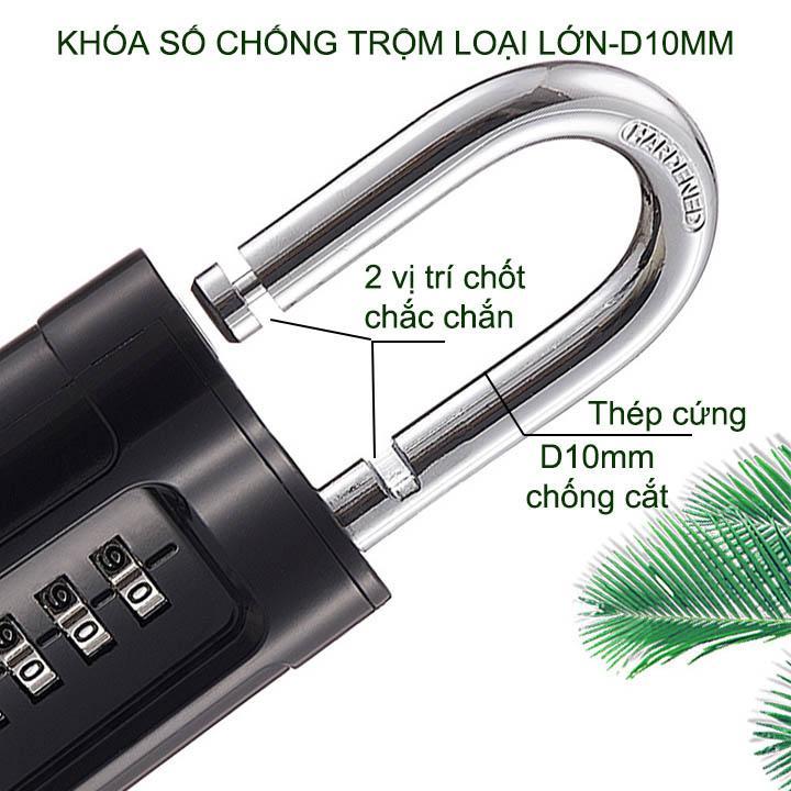 Khóa số chống trộm loại lớn D10mm, 4 mã số có thể thay đổi được, vỏ hợp kim kẽm mạ không gỉ