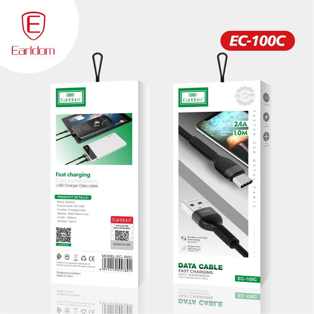 Cáp sạc bọc dù màu đen 1M/1.5M Earldom EC-100 - Hàng chính hãng