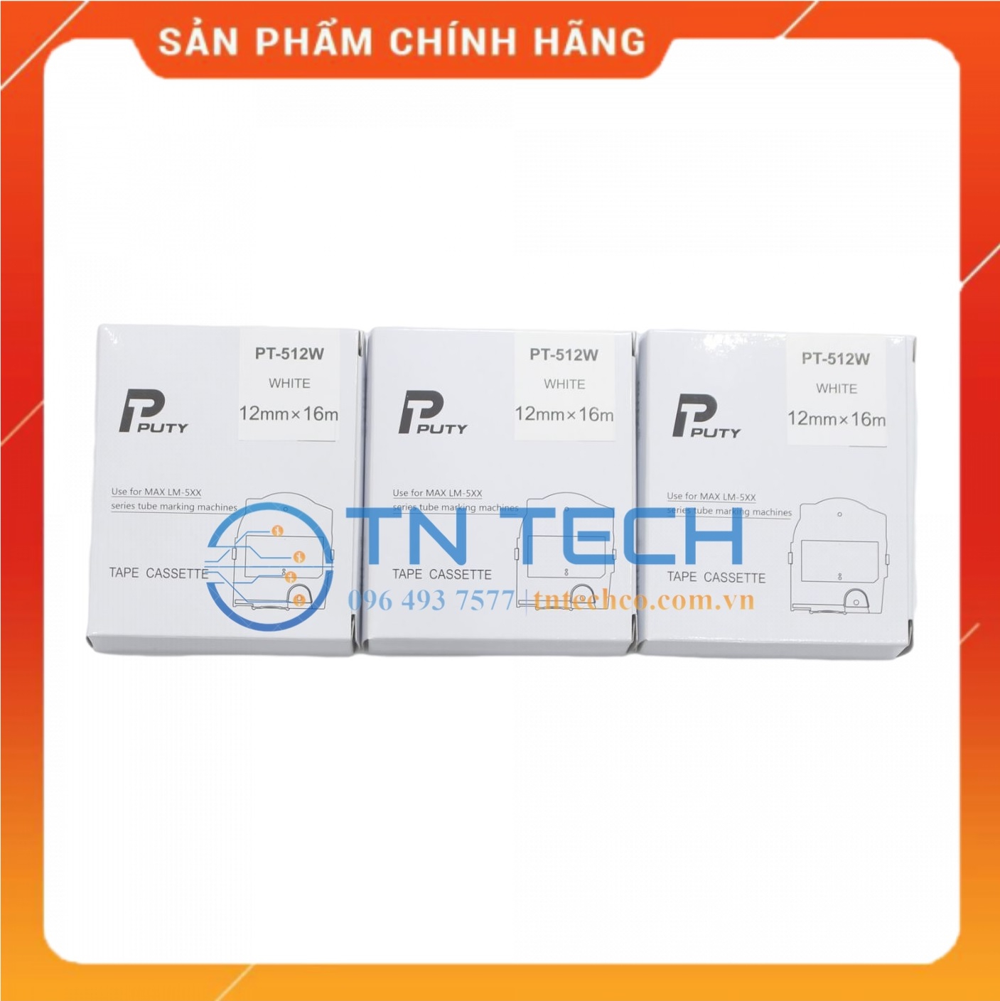 Nhãn in MAX PT-512W - Chữ đen nền trắng 12MM x 16M - Dùng cho máy in ống MAX [Hàng nhập khẩu]